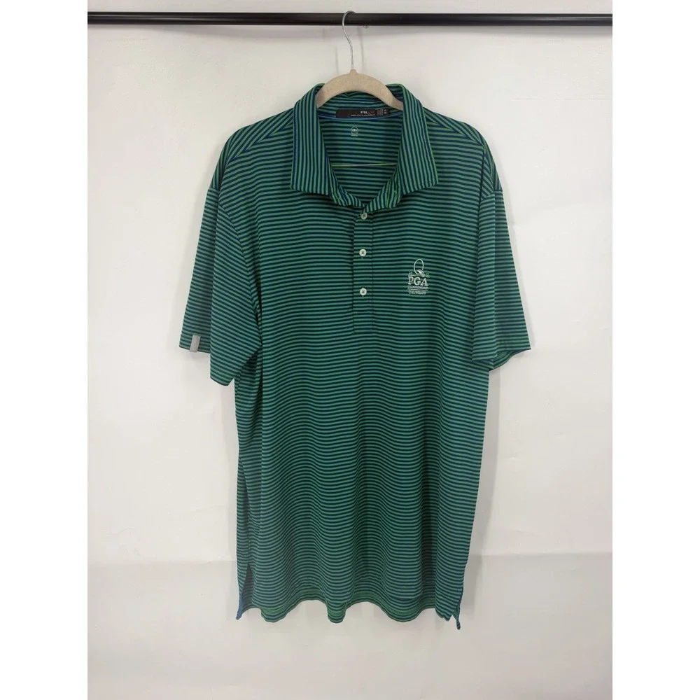 RLX Ralph Lauren Green Striped Short Sleeve Polo Shirt Men XL Golf Pickleball